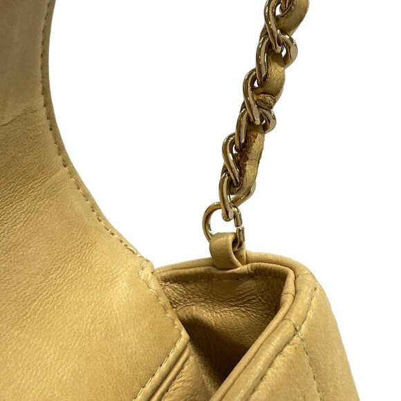 Auth CHANEL Chocolate Bar Beige Lambskin Shoulder Bag Gold hardware - Picture 10 of 15